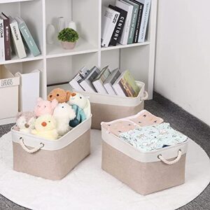 Bidtakay Baskets Set Fabric Storage Bins-Beige Bundled Baskets of 2 Large Baskets 16" X 11.8" X 11.8" + 3 Medium Baskets 15" X 11" X 9.5" for Organizing, Closets