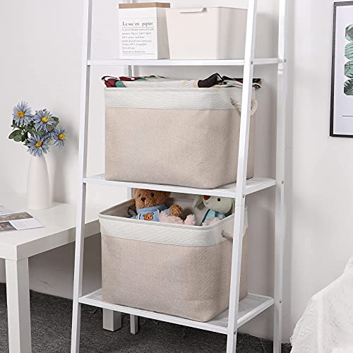 Bidtakay Baskets Set Fabric Storage Bins-Beige Bundled Baskets of 2 Large Baskets 16" X 11.8" X 11.8" + 3 Medium Baskets 15" X 11" X 9.5" for Organizing, Closets