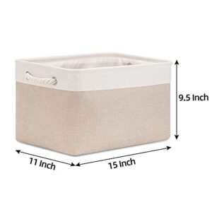 Bidtakay Baskets Set Fabric Storage Bins-Beige Bundled Baskets of 2 Large Baskets 16" X 11.8" X 11.8" + 3 Medium Baskets 15" X 11" X 9.5" for Organizing, Closets