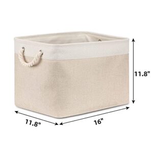 Bidtakay Baskets Set Fabric Storage Bins-Beige Bundled Baskets of 2 Large Baskets 16" X 11.8" X 11.8" + 3 Medium Baskets 15" X 11" X 9.5" for Organizing, Closets