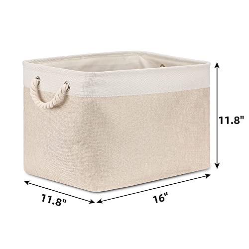 Bidtakay Baskets Set Fabric Storage Bins-Beige Bundled Baskets of 2 Large Baskets 16" X 11.8" X 11.8" + 3 Medium Baskets 15" X 11" X 9.5" for Organizing, Closets