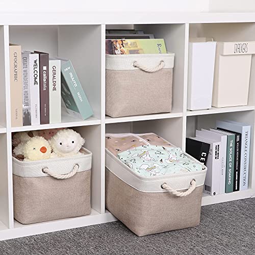 Bidtakay Baskets Set Fabric Storage Bins-Beige Bundled Baskets of 2 Large Baskets 16" X 11.8" X 11.8" + 3 Medium Baskets 15" X 11" X 9.5" for Organizing, Closets