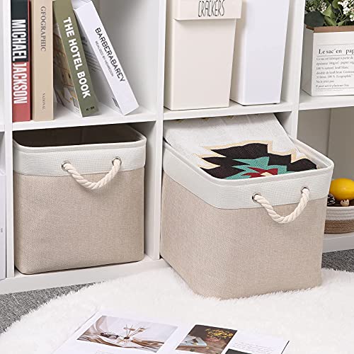 Bidtakay Baskets Set Fabric Storage Bins-Beige Bundled Baskets of 2 Large Baskets 16" X 11.8" X 11.8" + 3 Medium Baskets 15" X 11" X 9.5" for Organizing, Closets