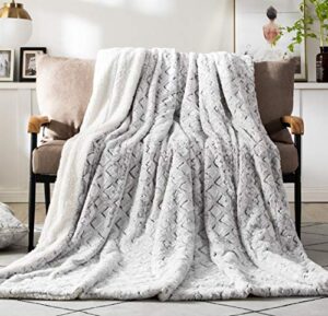 dada bedding luxury white faux fur throw blanket – dreamy milky way cloud purple undertone embossed sherpa backside – super soft warm cozy plush fluffy – 63″ x 90″
