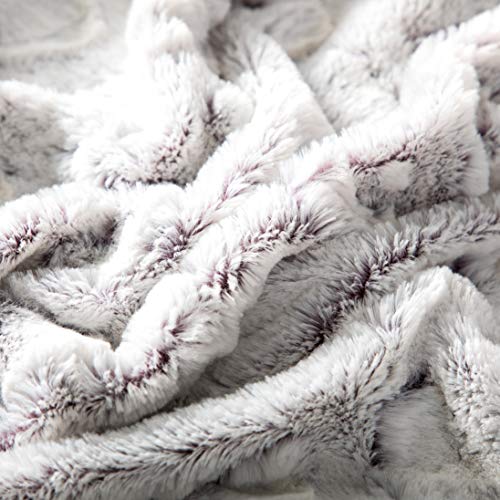 DaDa Bedding Luxury White Faux Fur Throw Blanket - Dreamy Milky Way Cloud Purple Undertone Embossed Sherpa Backside - Super Soft Warm Cozy Plush Fluffy - 63" x 90"