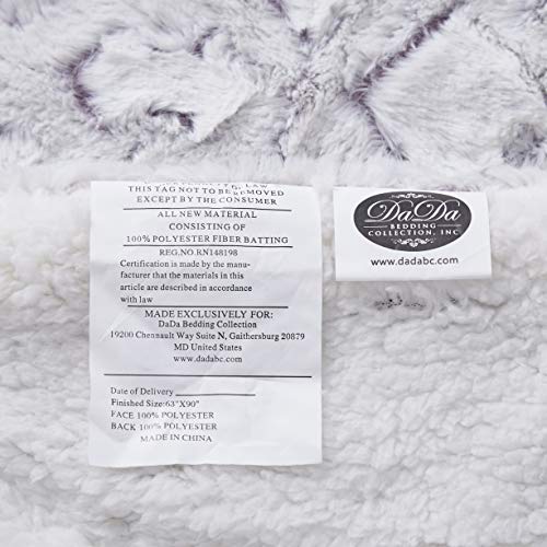 DaDa Bedding Luxury White Faux Fur Throw Blanket - Dreamy Milky Way Cloud Purple Undertone Embossed Sherpa Backside - Super Soft Warm Cozy Plush Fluffy - 63" x 90"