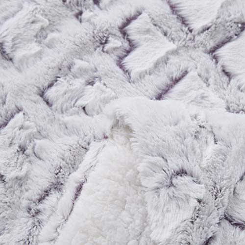 DaDa Bedding Luxury White Faux Fur Throw Blanket - Dreamy Milky Way Cloud Purple Undertone Embossed Sherpa Backside - Super Soft Warm Cozy Plush Fluffy - 63" x 90"