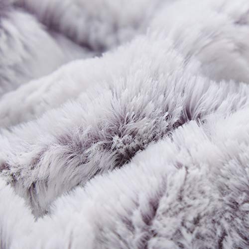 DaDa Bedding Luxury White Faux Fur Throw Blanket - Dreamy Milky Way Cloud Purple Undertone Embossed Sherpa Backside - Super Soft Warm Cozy Plush Fluffy - 63" x 90"