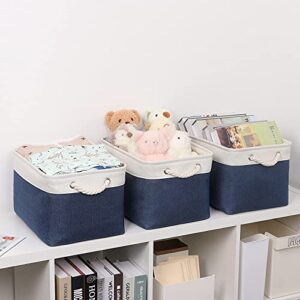 Bidtakay Baskets Set Fabric Storage Bins-Navy Blue Bundled Baskets of 2 Large Baskets 16" X 11.8" X 11.8" + 3 Medium Baskets 15" X 11" X 9.5" for Closet, Shelves