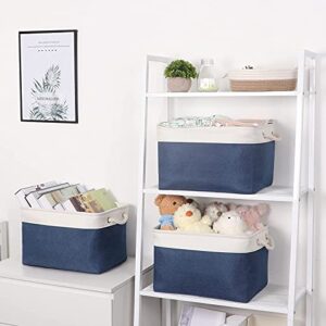 Bidtakay Baskets Set Fabric Storage Bins-Navy Blue Bundled Baskets of 2 Large Baskets 16" X 11.8" X 11.8" + 3 Medium Baskets 15" X 11" X 9.5" for Closet, Shelves