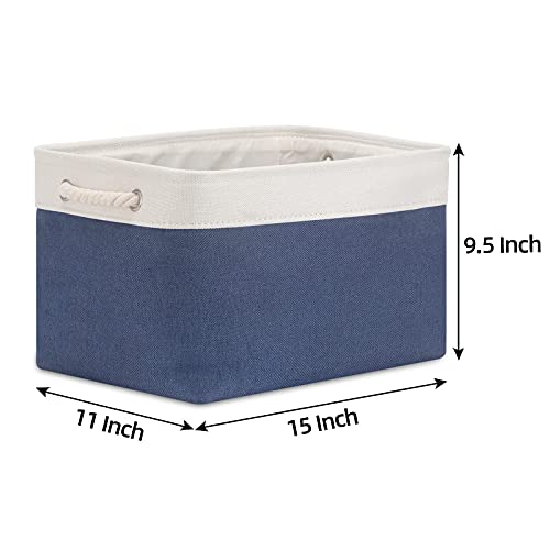 Bidtakay Baskets Set Fabric Storage Bins-Navy Blue Bundled Baskets of 2 Large Baskets 16" X 11.8" X 11.8" + 3 Medium Baskets 15" X 11" X 9.5" for Closet, Shelves