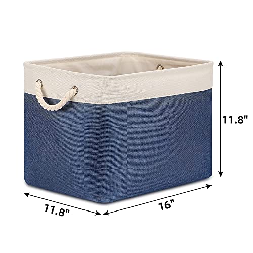 Bidtakay Baskets Set Fabric Storage Bins-Navy Blue Bundled Baskets of 2 Large Baskets 16" X 11.8" X 11.8" + 3 Medium Baskets 15" X 11" X 9.5" for Closet, Shelves