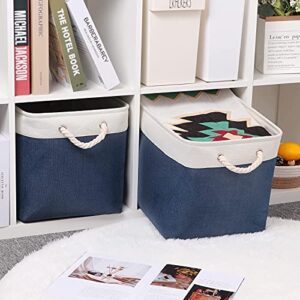 Bidtakay Baskets Set Fabric Storage Bins-Navy Blue Bundled Baskets of 2 Large Baskets 16" X 11.8" X 11.8" + 3 Medium Baskets 15" X 11" X 9.5" for Closet, Shelves