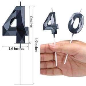 40th Birthday Candles, Number 40 Candles Happy Birthday Cake Topper 3D Diamond Shape Numeral Sparkler Candles for Men Women Birthday Party Wedding Decoration Theme Party (Black)