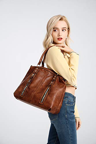 Top Handle Satchel Bags for Women Large Hobo Shoulder Bags Leather Tote Crossbody Purses and Handbags Multiple Pockets barrels Bag Coffee