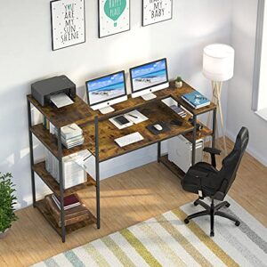 Computer Desk with 4-Tier Storage Shelves, 63 Inches Large Industrial Office Desk with Monitor Shelf and CPU Stand, Study Writing Table Workstation with Printer Stand for Home Office, Rustic Brown