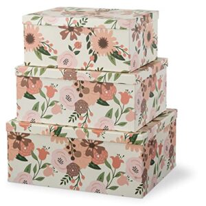 soul & lane decorative cardboard boxes with lids for home décor peach blossoms – set of 3: pretty large nesting gift boxes, memory boxes for keepsakes, floral paperboard storage boxes for organizing