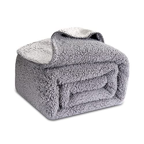 LAGHCAT Sherpa Thick Blanket, Double Side Sherpa Fleece Blanket, Cozy Warm Sherpa Throw Blanket in The Whole Winter. Fuzzy Fluffy Soft Twin Size Grey Blanket Suitable for Couch Bed(60"x80")