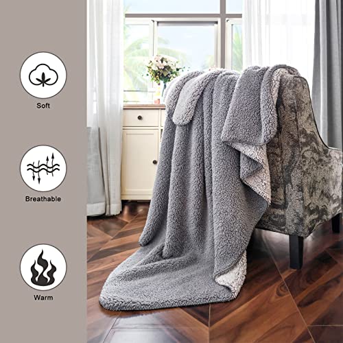 LAGHCAT Sherpa Thick Blanket, Double Side Sherpa Fleece Blanket, Cozy Warm Sherpa Throw Blanket in The Whole Winter. Fuzzy Fluffy Soft Twin Size Grey Blanket Suitable for Couch Bed(60"x80")