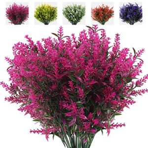 recutms 8 bundles artificial flowers fake outdoor plants faux uv resistant lavender flower plastic shrubs indoor outside hanging decorations (fuchsia)