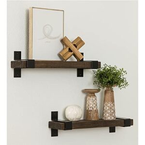 del Hutson Designs 20" Industrial Grace Wrap Bracket Farmhouse Solid Natural Pine Wood Wall Mount Display Ledge Floating Shelf, Dark Walnut (Set of 2)