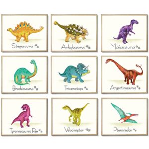 9 pieces dinosaur wall prints dinosaurs poster wall decals with unframed pictures dinosaur birthday gift for nursery and kids room decorations