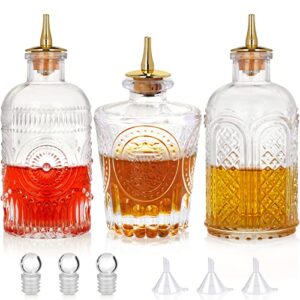 suprobarware bitters bottle set – set of 3 dash bottle with gold dasher top, antique design high white glass bottle for bartender – btset0004 (3pcs)