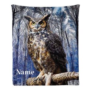 cuxweot custom blanket with name text personalized animal owl soft fleece throw blanket for gifts (50 x 60 inches)