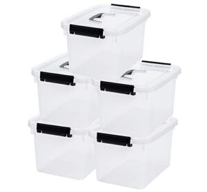 5-pack clear storage latch box/bin with lid, 8 litre stackable plastic storage with handle (8.5 quart)
