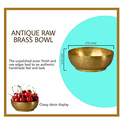 Serene Spaces Living Antique Brass Decorative Bowl, Use as Metal Fruit Bowl, for Floating Candles, Flowers, Potpourri, Catchall for Entryway, Dining Table, Home Décor, 2.75" Tall & 7.5" Diameter