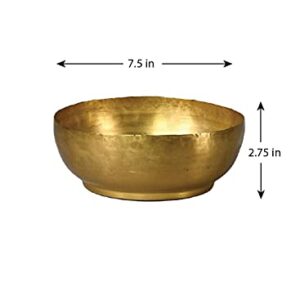 Serene Spaces Living Antique Brass Decorative Bowl, Use as Metal Fruit Bowl, for Floating Candles, Flowers, Potpourri, Catchall for Entryway, Dining Table, Home Décor, 2.75" Tall & 7.5" Diameter