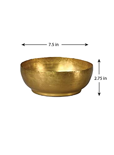 Serene Spaces Living Antique Brass Decorative Bowl, Use as Metal Fruit Bowl, for Floating Candles, Flowers, Potpourri, Catchall for Entryway, Dining Table, Home Décor, 2.75" Tall & 7.5" Diameter