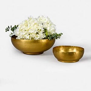 Serene Spaces Living Antique Brass Decorative Bowl, Use as Metal Fruit Bowl, for Floating Candles, Flowers, Potpourri, Catchall for Entryway, Dining Table, Home Décor, 2.75" Tall & 7.5" Diameter