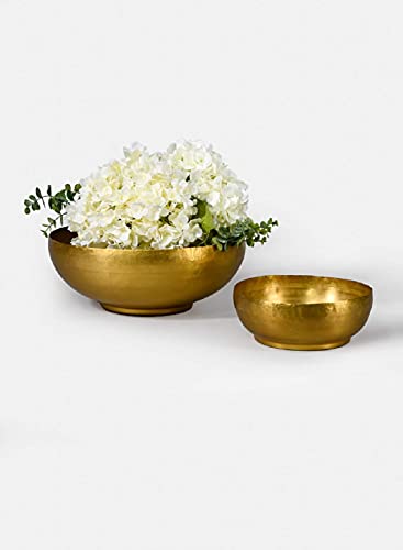 Serene Spaces Living Antique Brass Decorative Bowl, Use as Metal Fruit Bowl, for Floating Candles, Flowers, Potpourri, Catchall for Entryway, Dining Table, Home Décor, 2.75" Tall & 7.5" Diameter