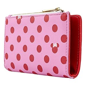 loungefly disney minnie mouse pink polka dot pattern faux leather wallet