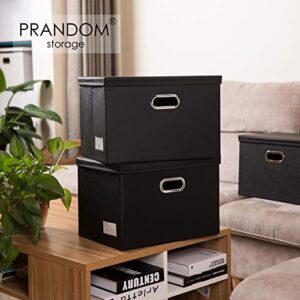 PRANDOM Large Collapsible Storage Bin with Lid [1-Pack] Leather Fabric Foldable Storage Box Organizer Containes Basket Cube with Cover for Home Bedroom Closet Office Nursery Black (17.7x11.8x11.8)