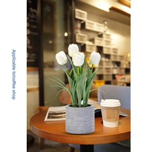 Jusdreen Artificial Potted Tulips Flowers with Cement Vase Vivid Tulip Flowers Arrangement for Home Office Décor House Decorations(5 White Tulips)