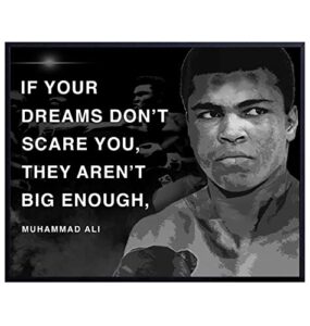 muhammad ali poster – motivational sports quote – wall art decor for home, office, gym, man cave, bedroom – gift for men, boys, teens, graduation, boxing, workout, weightlifting fans – 8×10 unframed