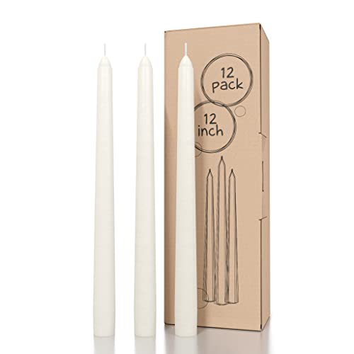 CANDWAX 12 inch Taper Candles Set of 12 - Dripless Taper Candles Ivory and Unscented Candlesticks - Perfect as Dinner Candles and Household Candles - Pearl Candles