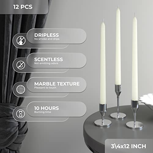 CANDWAX 12 inch Taper Candles Set of 12 - Dripless Taper Candles Ivory and Unscented Candlesticks - Perfect as Dinner Candles and Household Candles - Pearl Candles