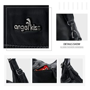 Angel Kiss Purse Women Hobo Handbag Fashion Roomy Crossbody Shoulder Bag Ladies Top Handle Handbag Washed PU Leather