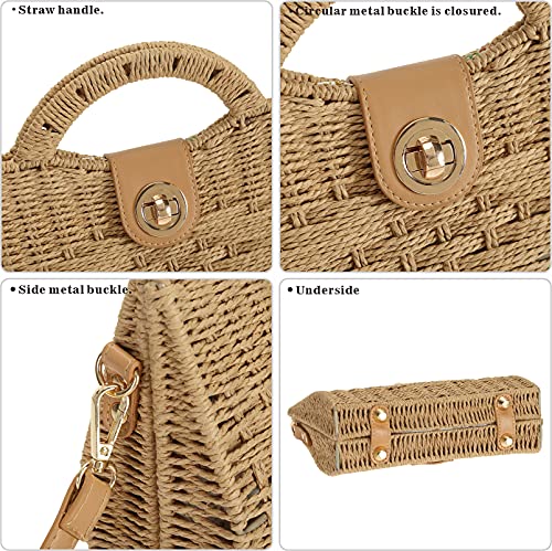 So'each Women Handmade Straw Wicker Woven Purse Boho Crossbody Shoulder Bag