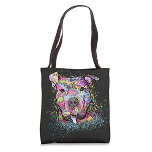 colorful pitbull hippie peace love and pitbulls lover tote bag