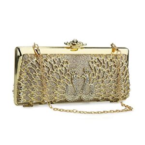 UBORSE Peacock Clutch Bag Rhinestone Vintage Evening Purse for Wedding Cocktail Party Retro Style (Gold)