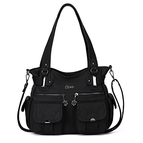 Purses and Handbags for Women Large Hobo Shoulder Bags Soft PU Leather Multi-Pocket Tote Bag (Black)