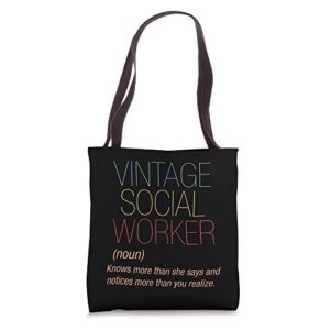 retro social worker definition public servant caseworker tote bag