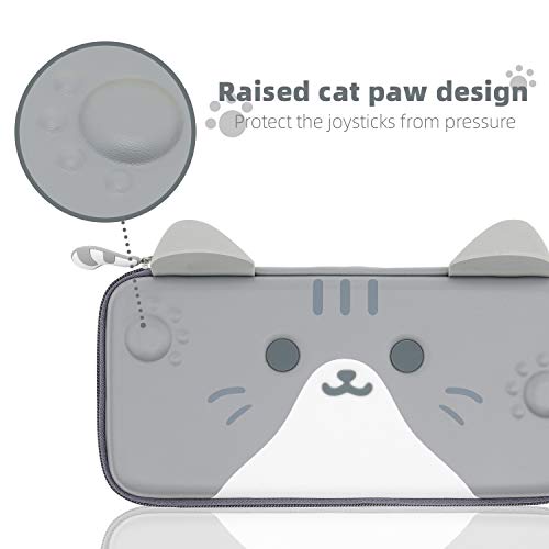 GeekShare Cat Ears Carry Case Compatible with Nintendo Switch/Switch OLED - Portable Hardshell Slim Travel Carrying Case fit Switch Console & Game Accessories (Grey, Small)