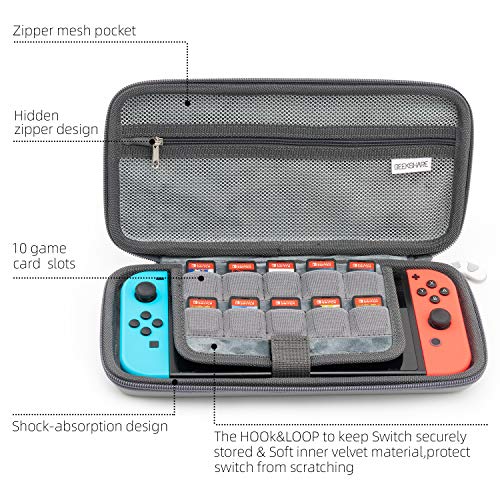 GeekShare Cat Ears Carry Case Compatible with Nintendo Switch/Switch OLED - Portable Hardshell Slim Travel Carrying Case fit Switch Console & Game Accessories (Grey, Small)