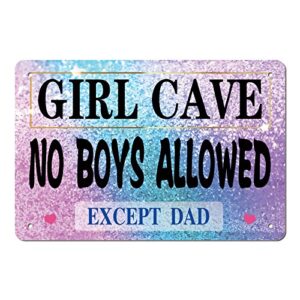 manruleus room decor for teen girls aesthetic metal tin sign girl cave no boys allowed 12×8 inches (girl cave 3)