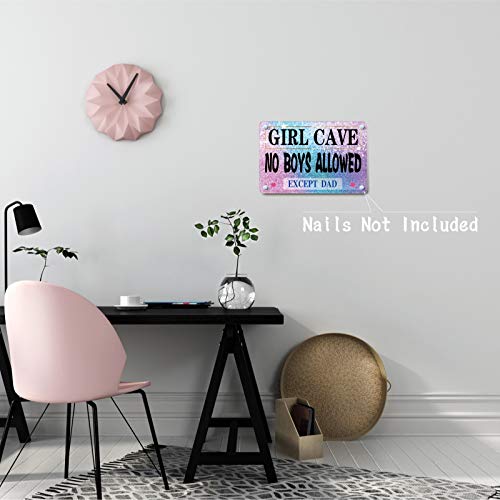 ManruleUS Room Decor for Teen Girls Aesthetic Metal Tin Sign Girl Cave No Boys Allowed 12x8 inches (Girl Cave 3)